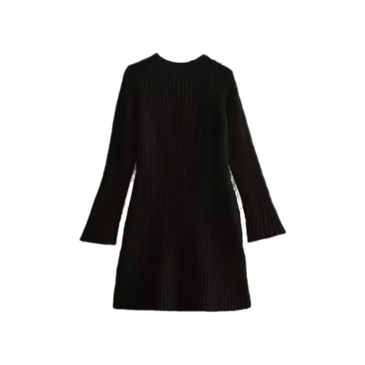 Damen Strickkleid mit modischem Rippenmuster und weit ausgestellten Ärmeln Drune