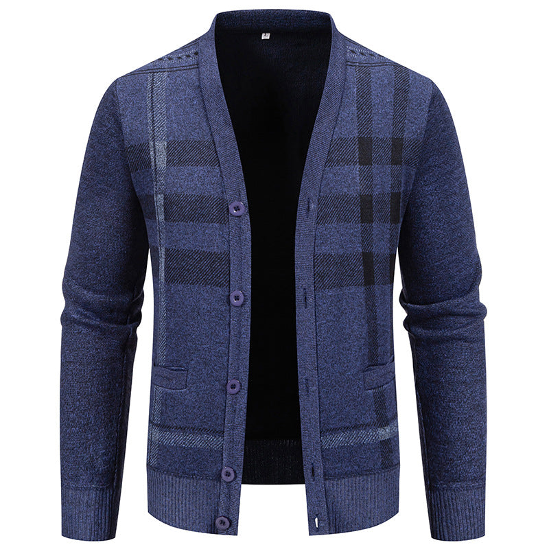 Herren stilvolle Strickjacke mit modernem Karomuster und praktischen Taschen Drune
