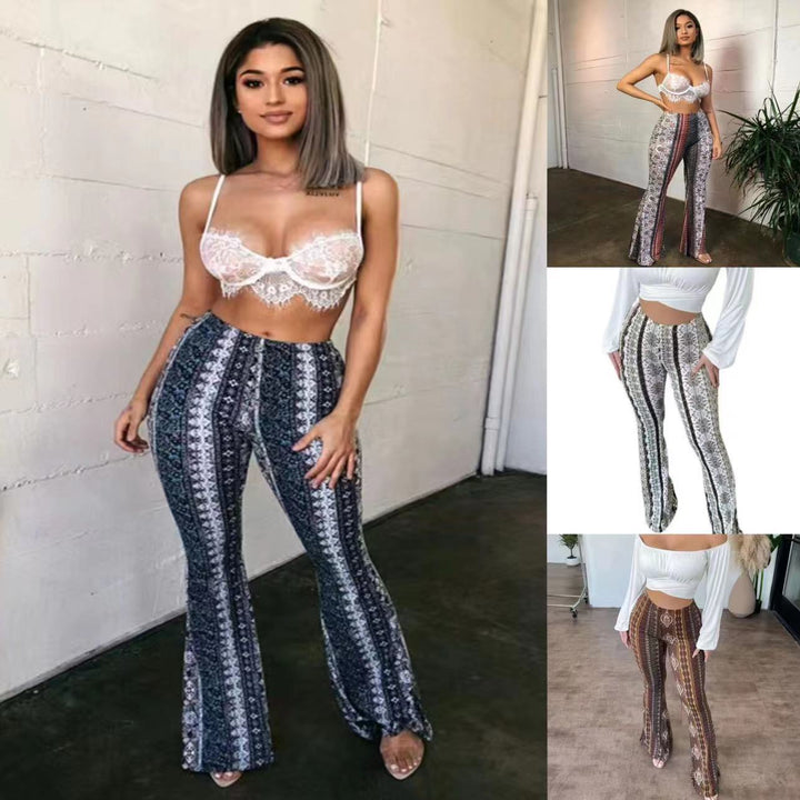 Damen Schlaghose mit kreativem Ethnomuster und hoher Taille Drune