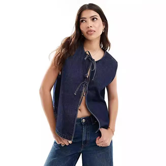 Damen Denim Bustier-Weste mit Schnürung Drune