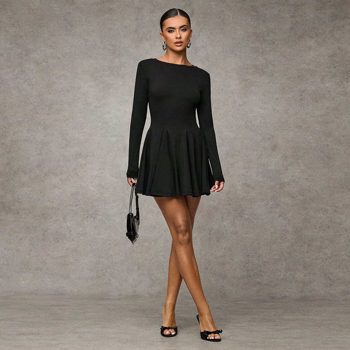 Damen Mini-Kleid mit eleganten Puffärmeln und schwingendem Rock Drune