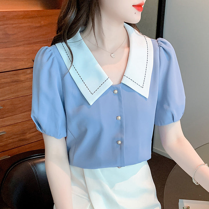 Damen elegante Bluse mit großem Kragen und Rüschendetails Drune