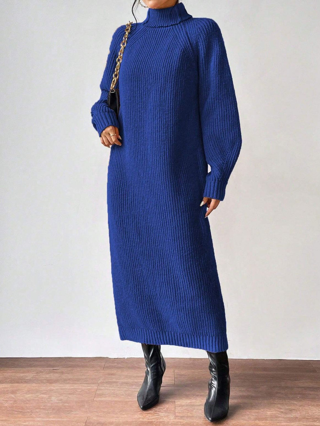 Damen modisches Strickkleid mit hochgeschlossenem Kragen und weitem Schnitt Drune