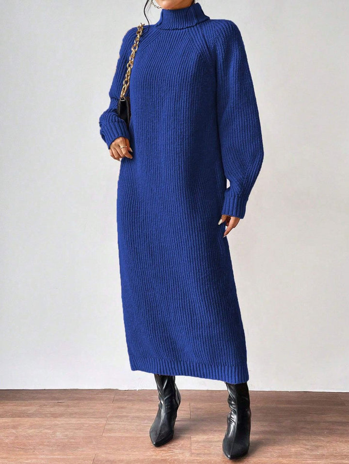 Damen modisches Strickkleid mit hochgeschlossenem Kragen und weitem Schnitt Drune