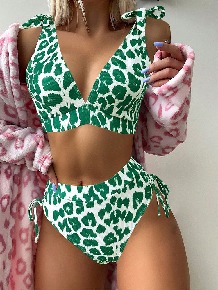 Damen Hochgeschnittenes Bikini-Set mit verspielten Rüschendetails Drune