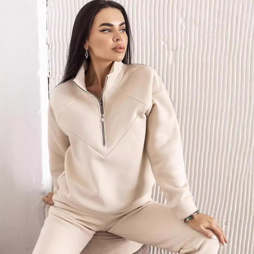 Damen Sportlicher Trainingsanzug mit hohem Kragen und praktischen Taschen Drune