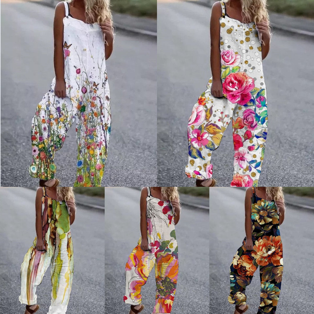 Damen Künstlerische Blumenmuster Overall Drune