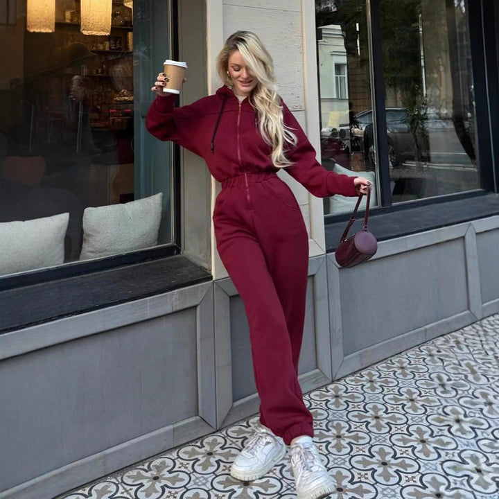 Damen Fleece-Jumpsuit mit Kapuze und praktischen Taschen Drune
