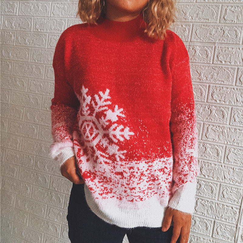 Damen festlicher Strickpullover mit winterlichem Schneeflockenmotiv Drune