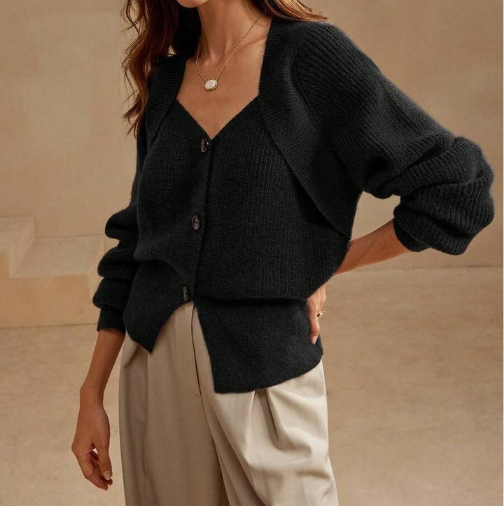 Damen Knöpfbare Strickjacke mit asymmetrischem Schnitt und weiten Ärmeln Drune