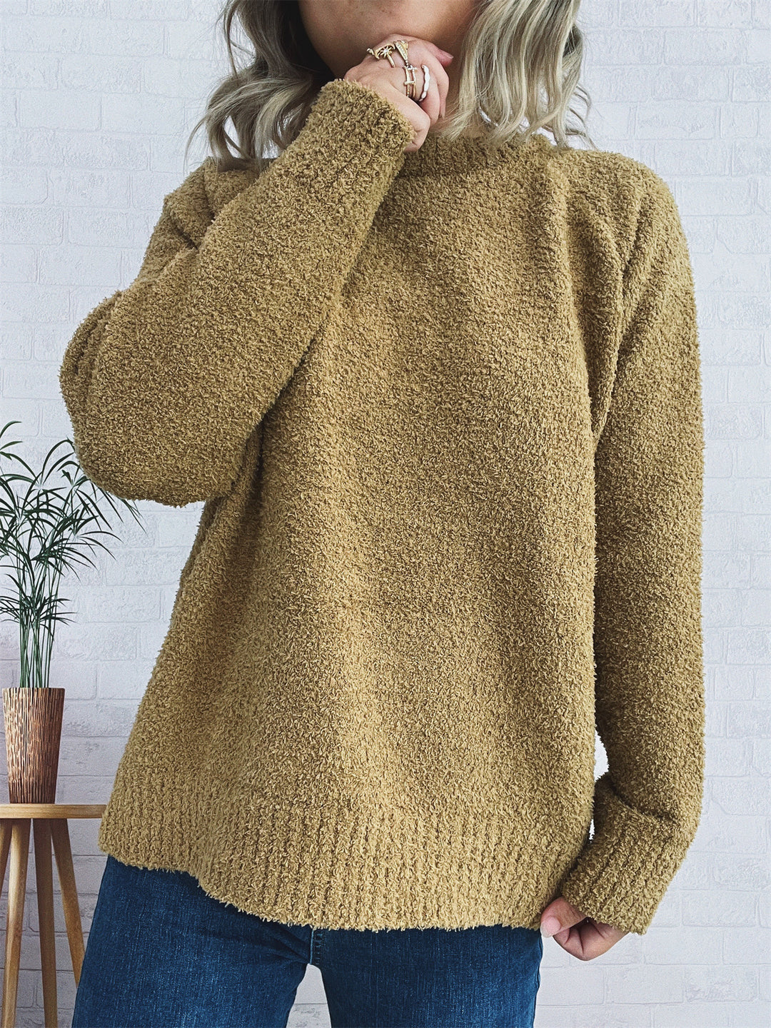 Damen wärmender Strickpullover mit lässigem Schnitt und strukturiertem Design Drune