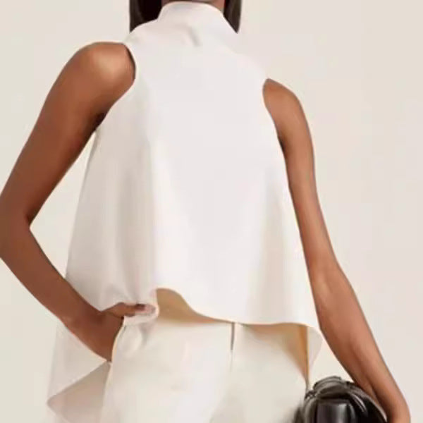 Damen ärmelloses Tunika mit asymmetrischem Schnitt und elegantem Kragen Drune