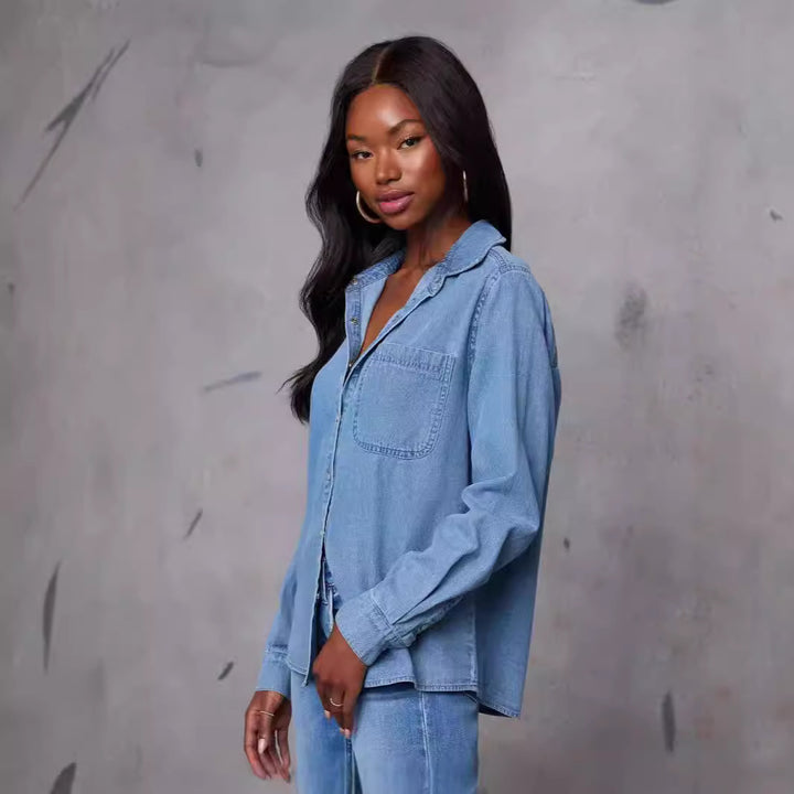 Damen Jeanshemd mit praktischer Brusttasche und modischen Akzenten Drune