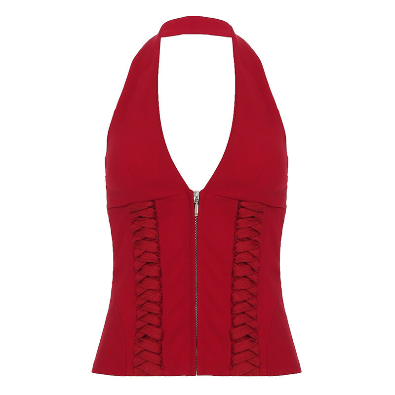 Damen-Haltertop mit raffinierten Zipp-Details und Baumwollmix Drune
