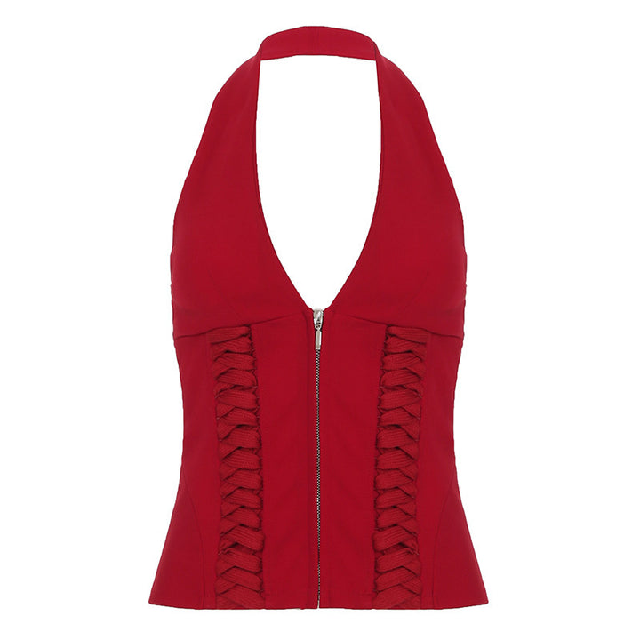 Damen-Haltertop mit raffinierten Zipp-Details und Baumwollmix Drune