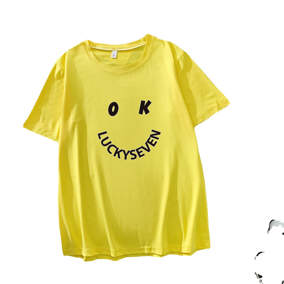 Damen modisches T-Shirt mit lässigem Smiley-Print und hochwertiger Baumwollqualität Drune