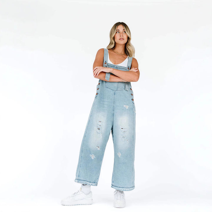 Damen lässige Denim-Latzhose mit trendigen Destroyed-Details Drune