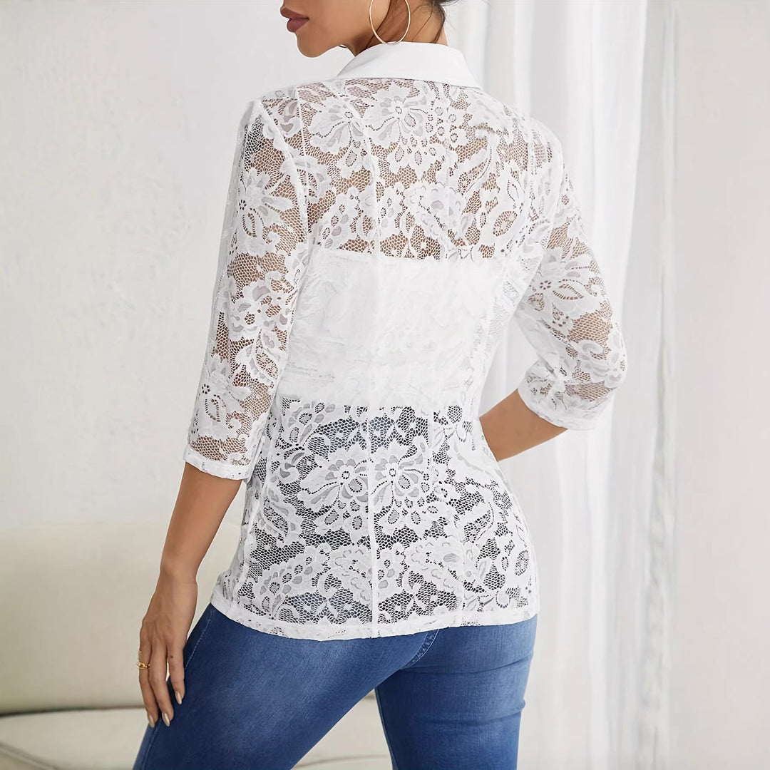 Damen nan taillierter Longblazer mit Spitzeneinsätzen und Reverskragen Drune