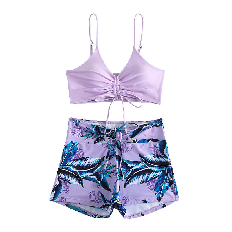 Damen Bikini-Set mit quer gerafftem Oberteil und lässigen Shorts Drune