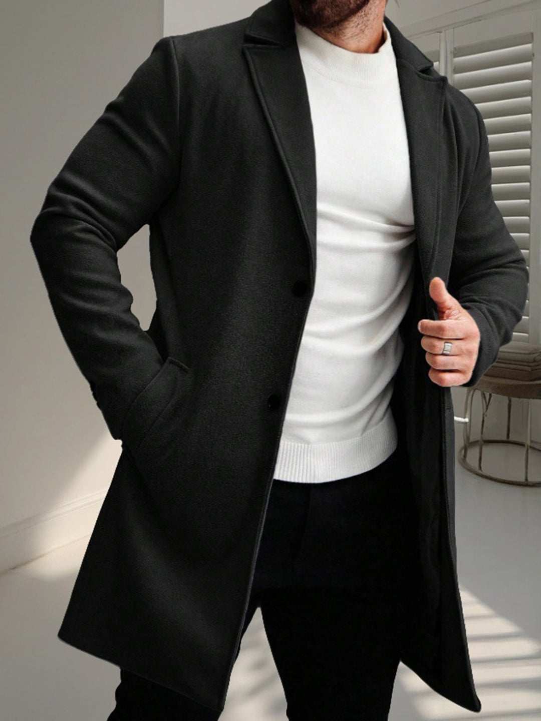 Herren eleganter Wollmantel mit schmaler Silhouette Drune
