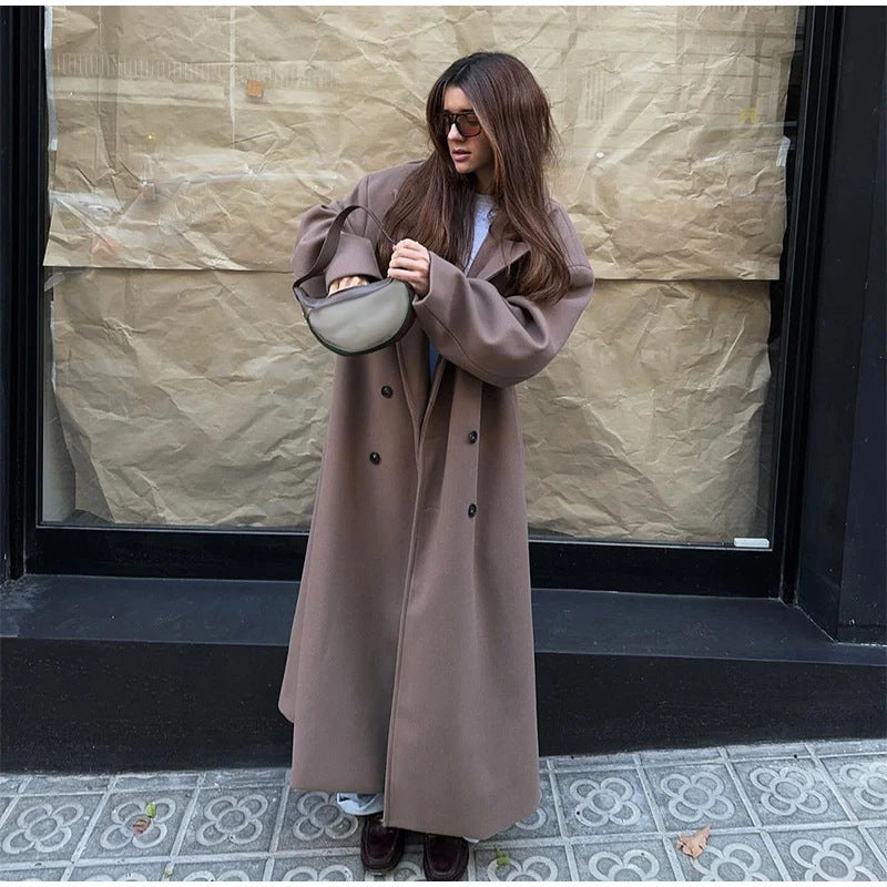 Damen Eleganter Doppelreiher-Wollmantel Drune