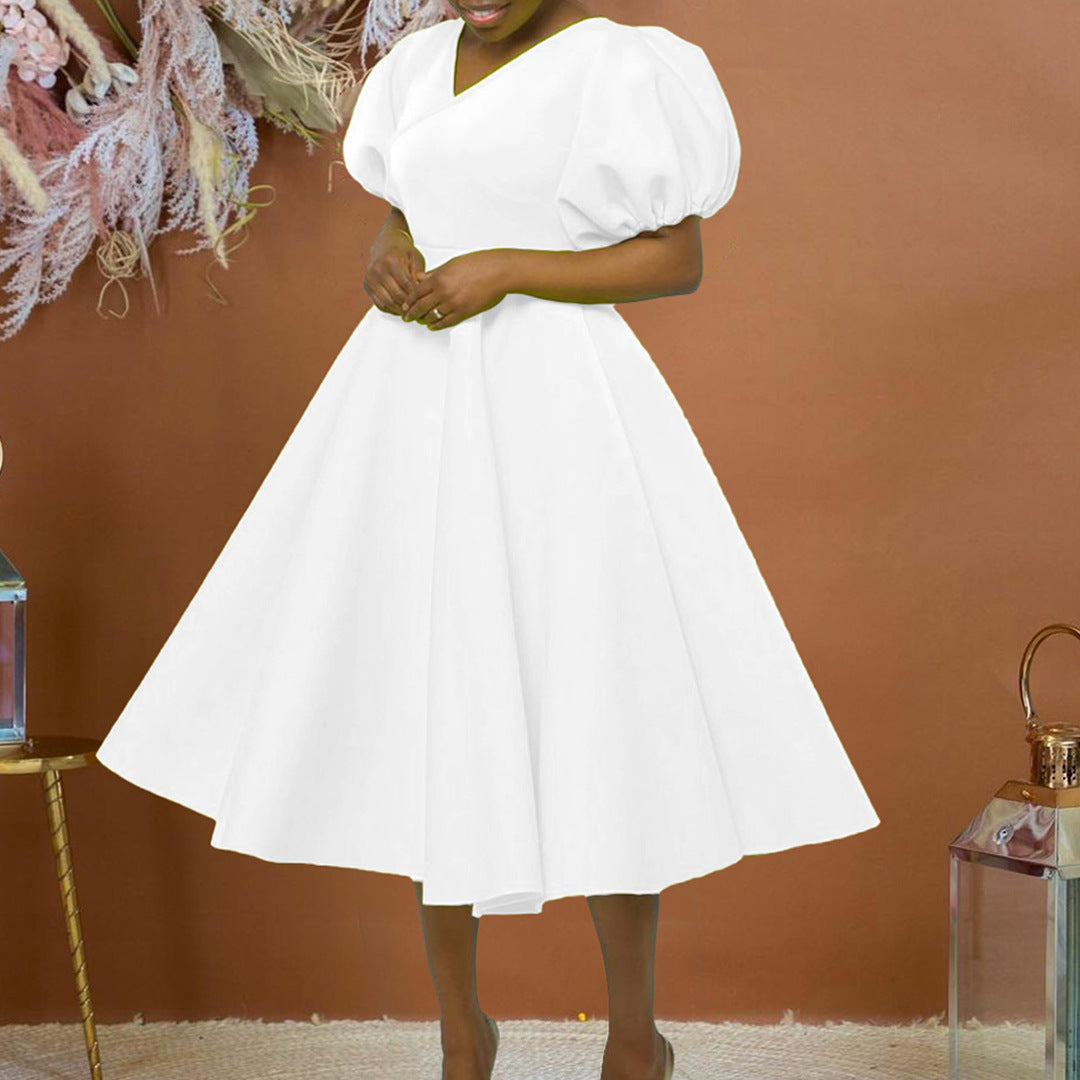 Damen Maxikleid mit Puffärmeln und eleganter Taillierung Drune