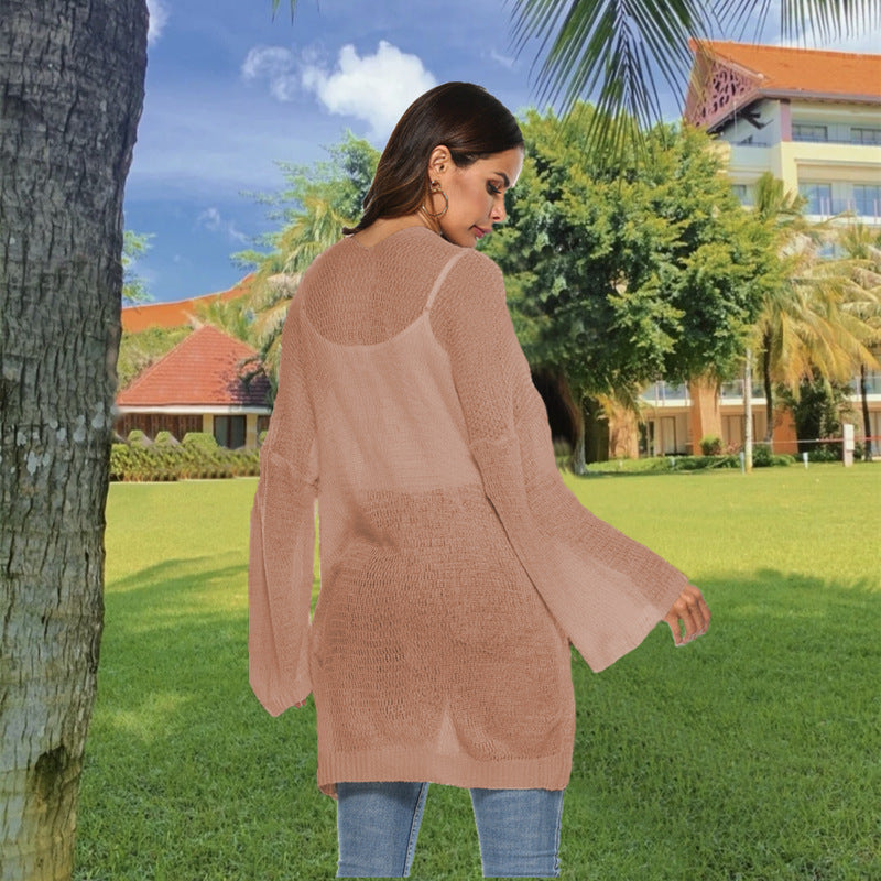 Damen luftiger Strickcardigan mit offenen Seiten und weiten Ärmeln Drune