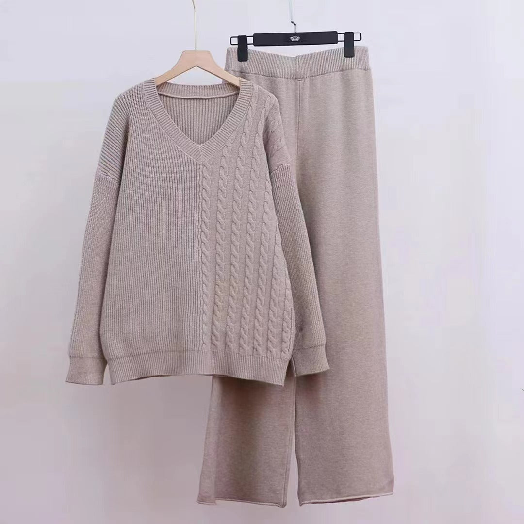 Damen Elegantes Strickpullover-Set mit V-Ausschnitt und losem Schnitt Drune