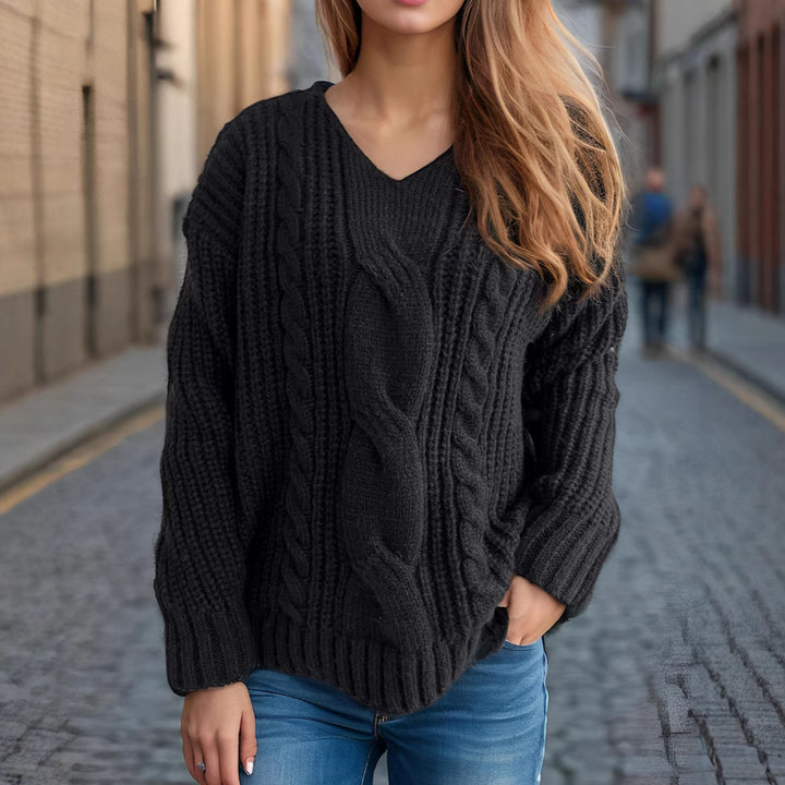 Damen Grobstrickpullover mit Zopfmuster und modernem Schnitt Drune