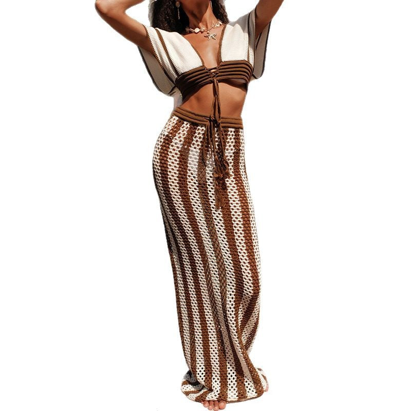 Damen stylisches Crop-Top und weite Palazzo-Hose Set Drune