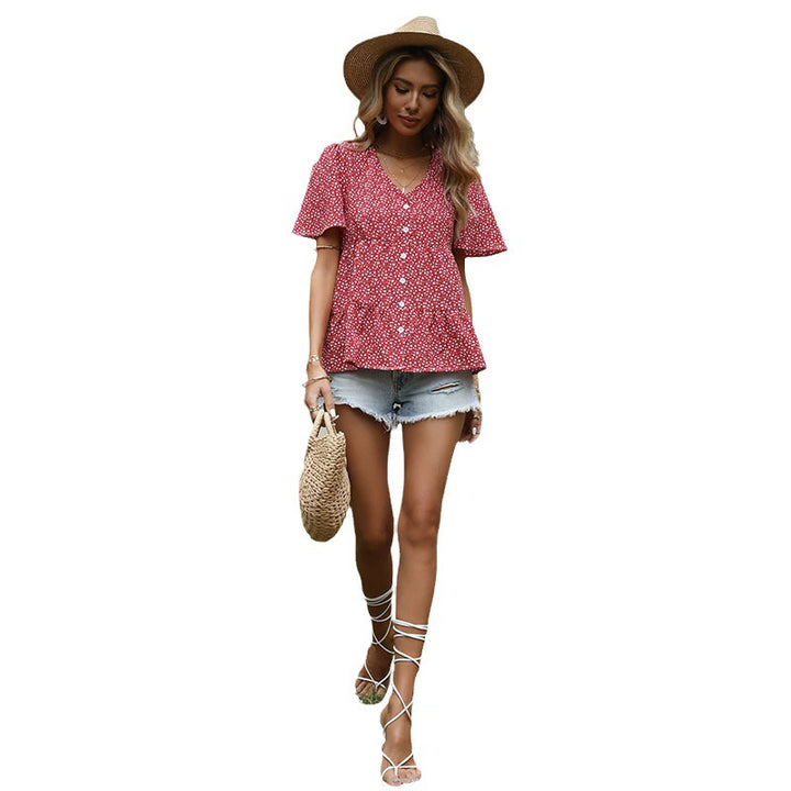 Damen Bluse mit Rüschendetails und floralem Muster Drune