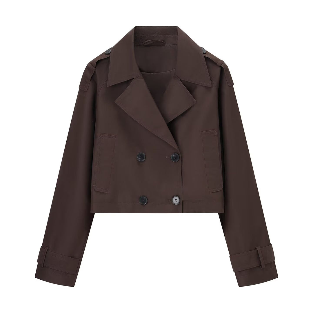 Damen nan kurz geschnittener Trenchcoat mit doppelter Knopfleiste und Schulterklappen Drune