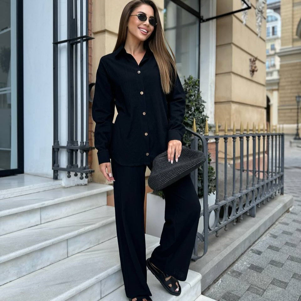 Damen modische weit geschnittene Jacke und Hose Set Drune