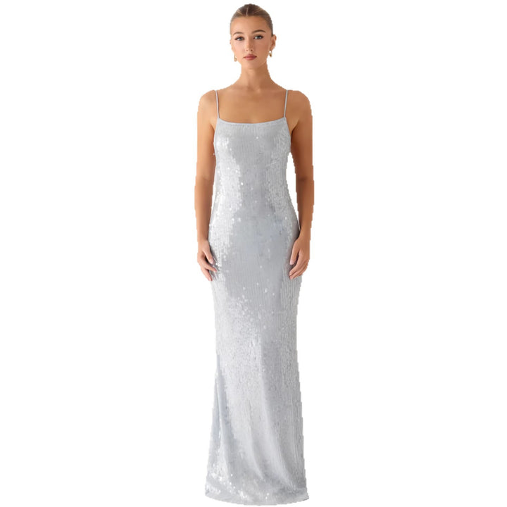 Damen Glamouröses Pailletten-Maxikleid mit schmalem Schnitt und feinen Spaghettiträgern Drune