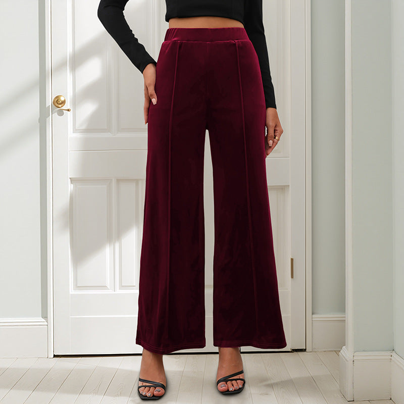 Damen weite Samt-Hose mit elastischem Bund und hohen Seitenschlitzen Drune