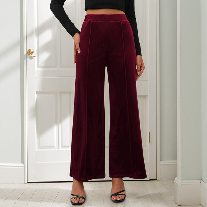 Damen weite Samt-Hose mit elastischem Bund und hohen Seitenschlitzen Drune
