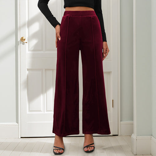 Damen weite Samt-Hose mit elastischem Bund und hohen Seitenschlitzen Drune
