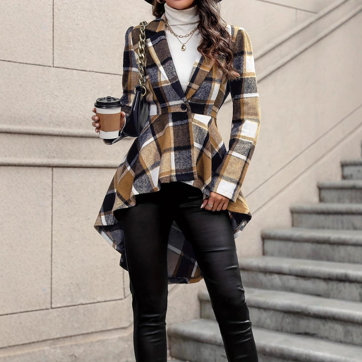 Damen Elegante und fließende Karojacke mit asymmetrischem Saum Drune