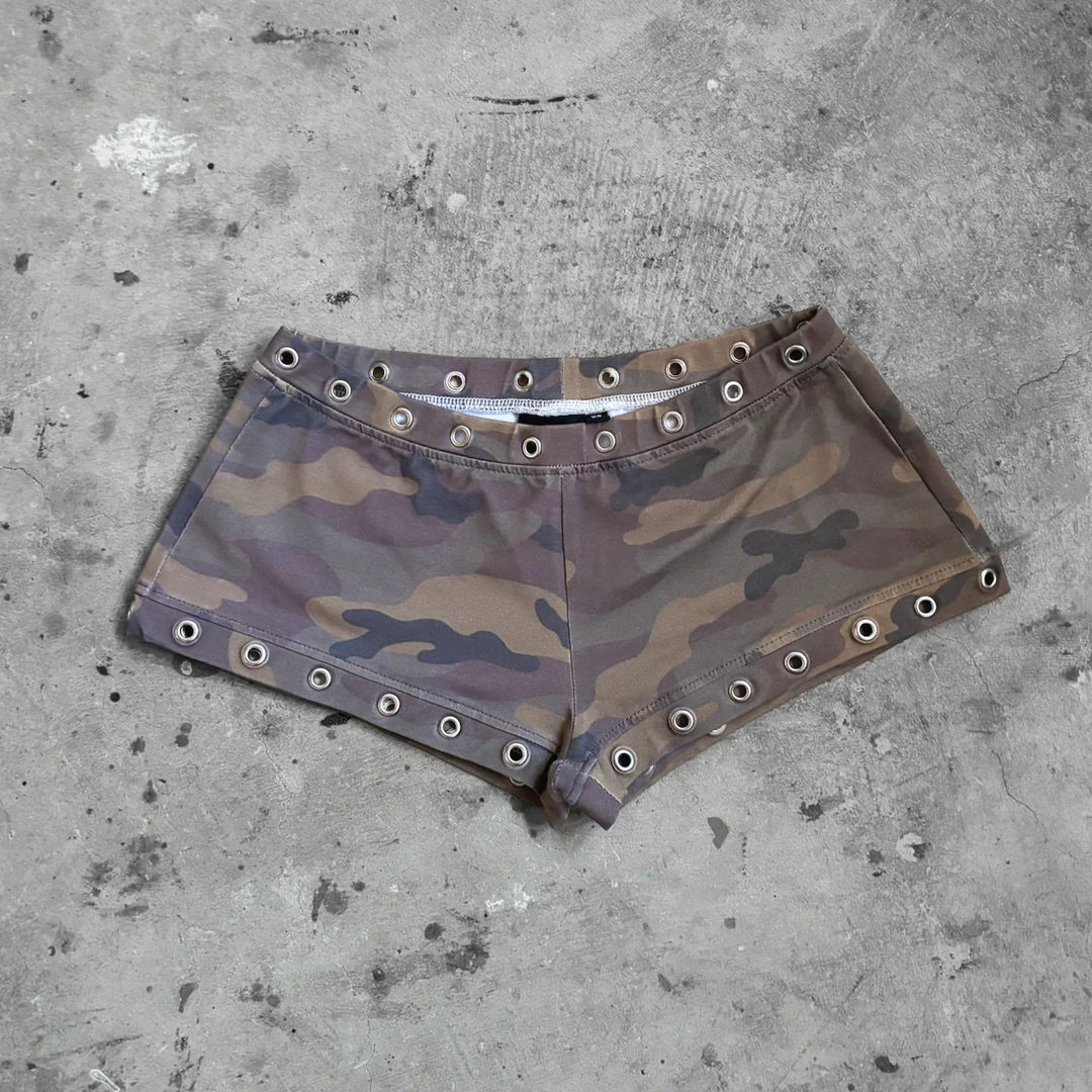 Damen Camouflage Shorts mit dekorativen Ösen Drune