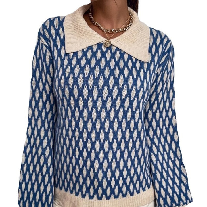 Damen Designer Pullover mit Kontrastkragen Drune