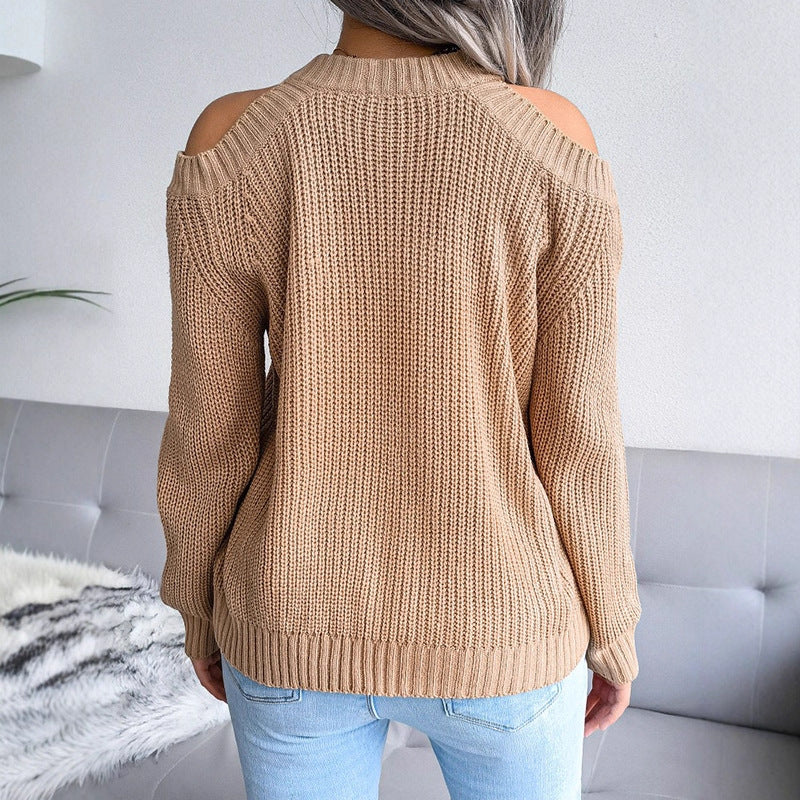 Damen Strickpullover mit offenen Schultern und Rippstruktur Drune