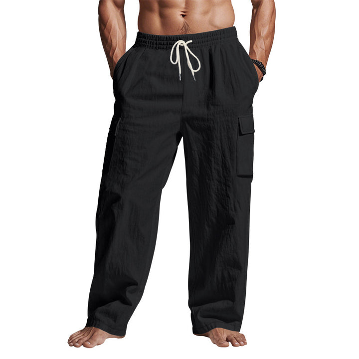 Herren nan lockere Leinen-Cargohose mit elastischem Tunnelzugbund und aufgesetzten Klappentaschen Drune