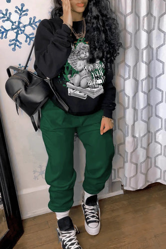 Damen Freizeit Hoodie und Jogginghose Set mit kreativem Engel-Motiv Drune
