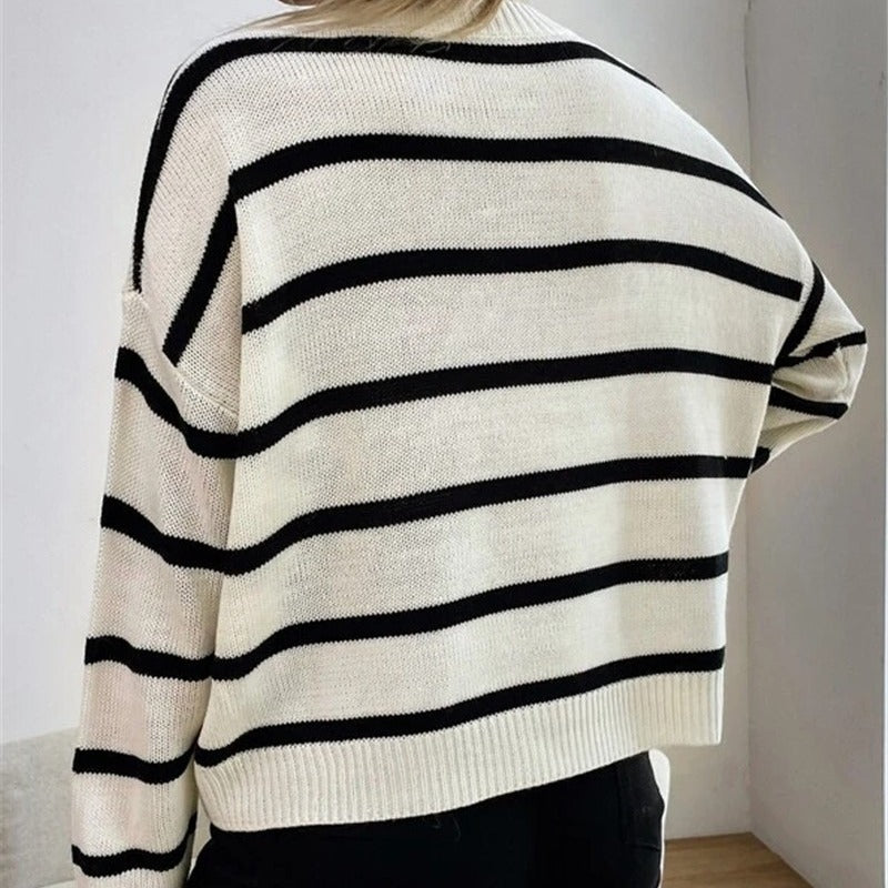 Damen lässiger Strickpullover mit spannenden Streifenmustern Drune