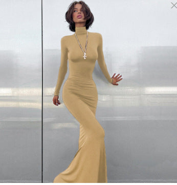 Damen Elegantes Maxikleid mit hochgeschlossenem Hals und figurbetontem Schnitt Drune
