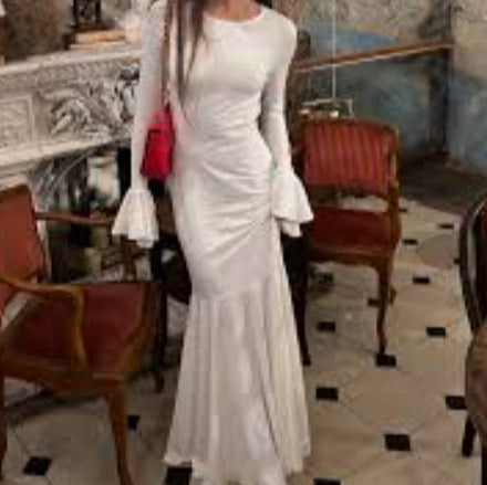 Damen figurbetontes Langkleid mit schickem Muschel-Design und elegantem Ärmelabschluss Drune