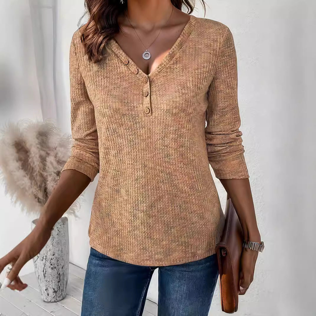 Damen Langarmshirt mit strukturiertem Design und Knopfdetails Drune