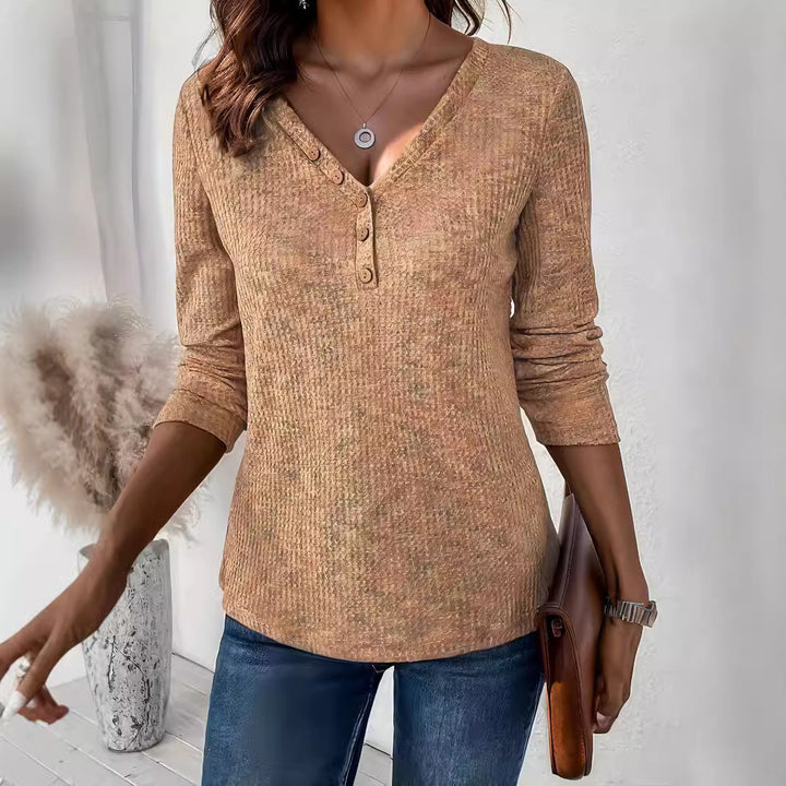Damen Langarmshirt mit strukturiertem Design und Knopfdetails Drune