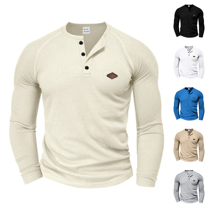 Herren Langarm Hemd mit strukturiertem Gewebe und modischen Knopfdetails Drune