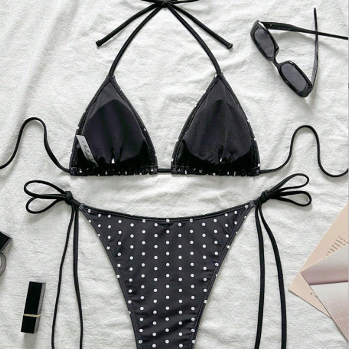 Damen Triangel-Bikini mit modischem Punkten-Design und verstellbaren Bindebändern Drune